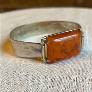 Vintage Dead Pawn Sterling Silver and Baltic Amber Women's Cuff Bracelet